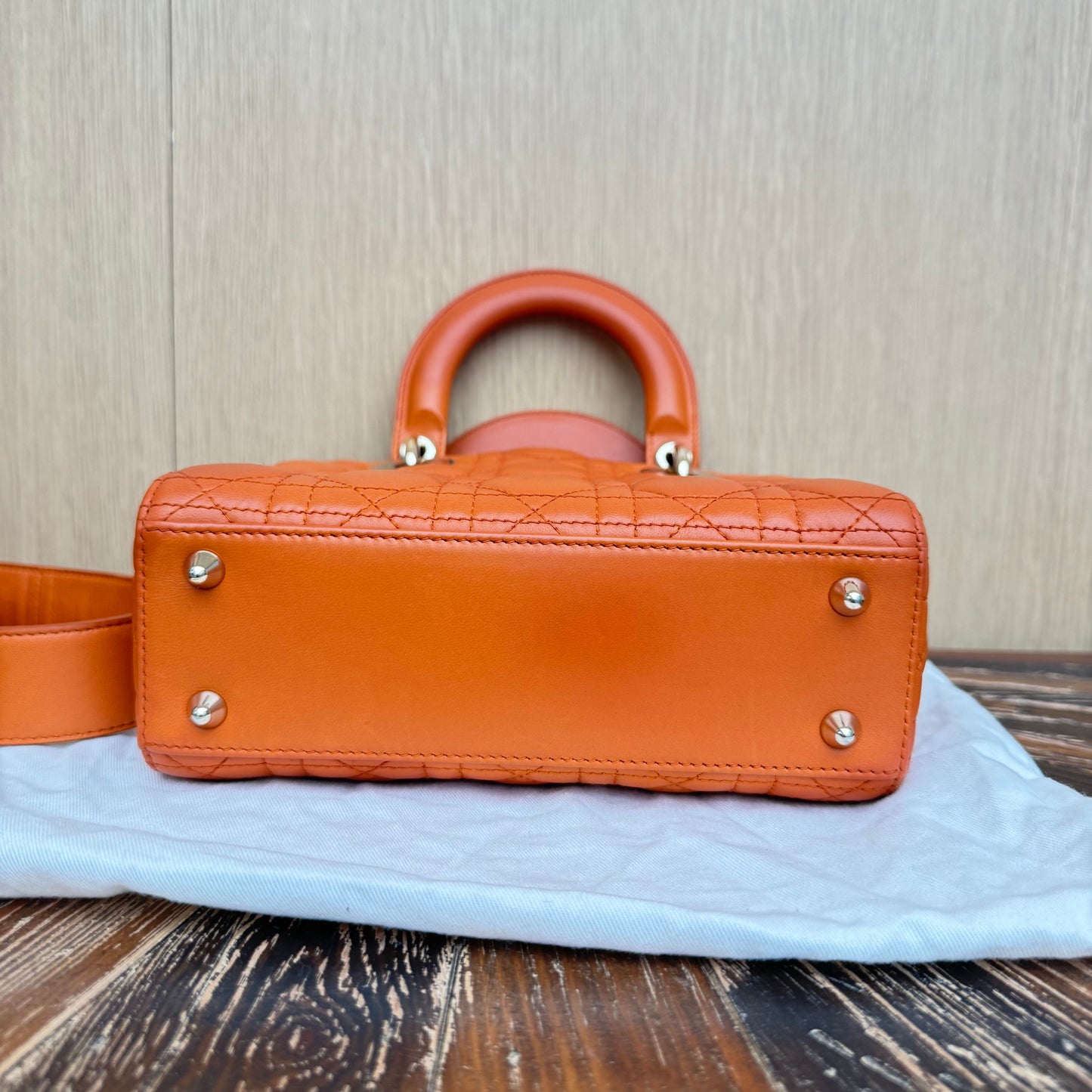 CHRISTIAN DIOR Lambskin Cannage Small Lucky Badges My Lady Dior Orange 3305