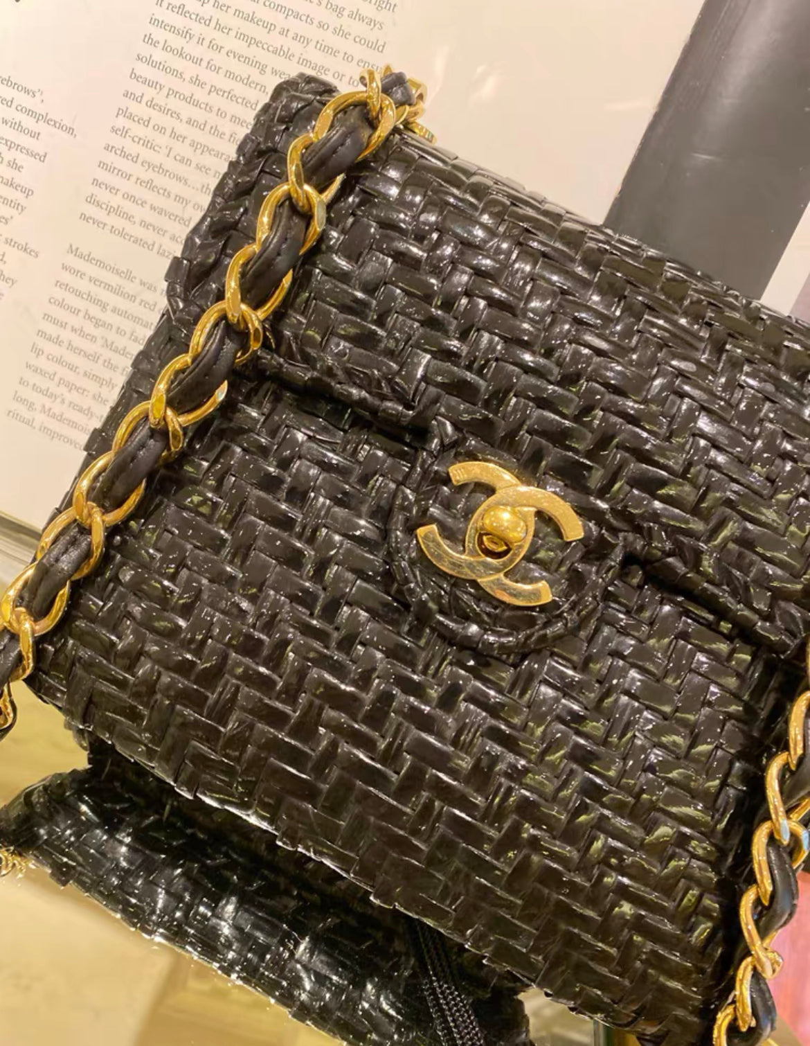 Chanel Flap  90s Mini Wicker Straw Classic Black Rattan Cross Body Bag