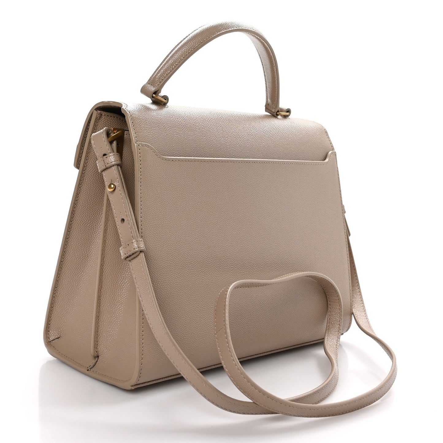 Saint Laurent Grain de Poudre Medium Classic Monogram Cassandra Top Handle Dark Beige