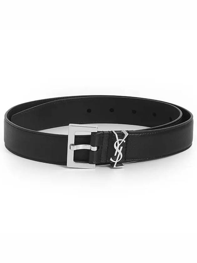 Luxury Saint Laurent Trending 2025 Square Buckle Monogram Leather Belt Black