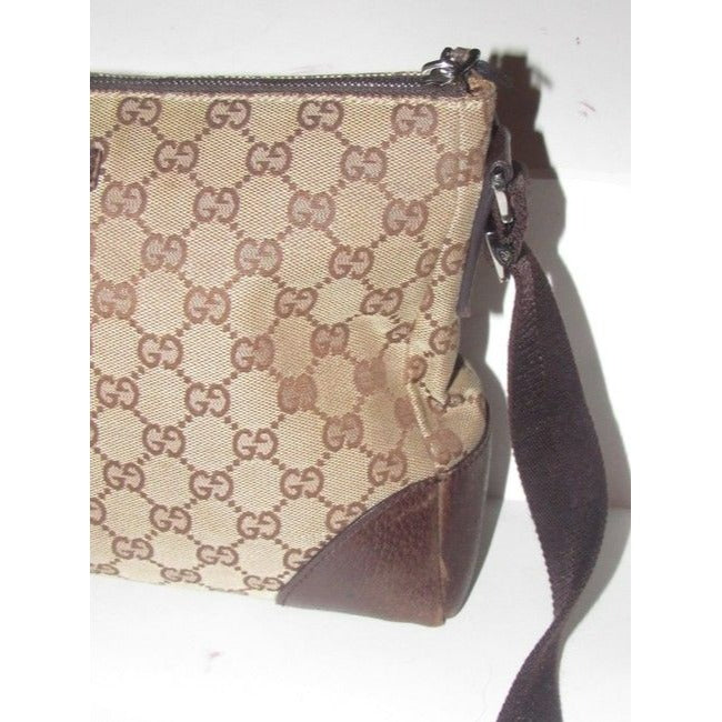 Gucci Vintage Shades Of Brown Large G Logo Leather Canvas Messenger Bag