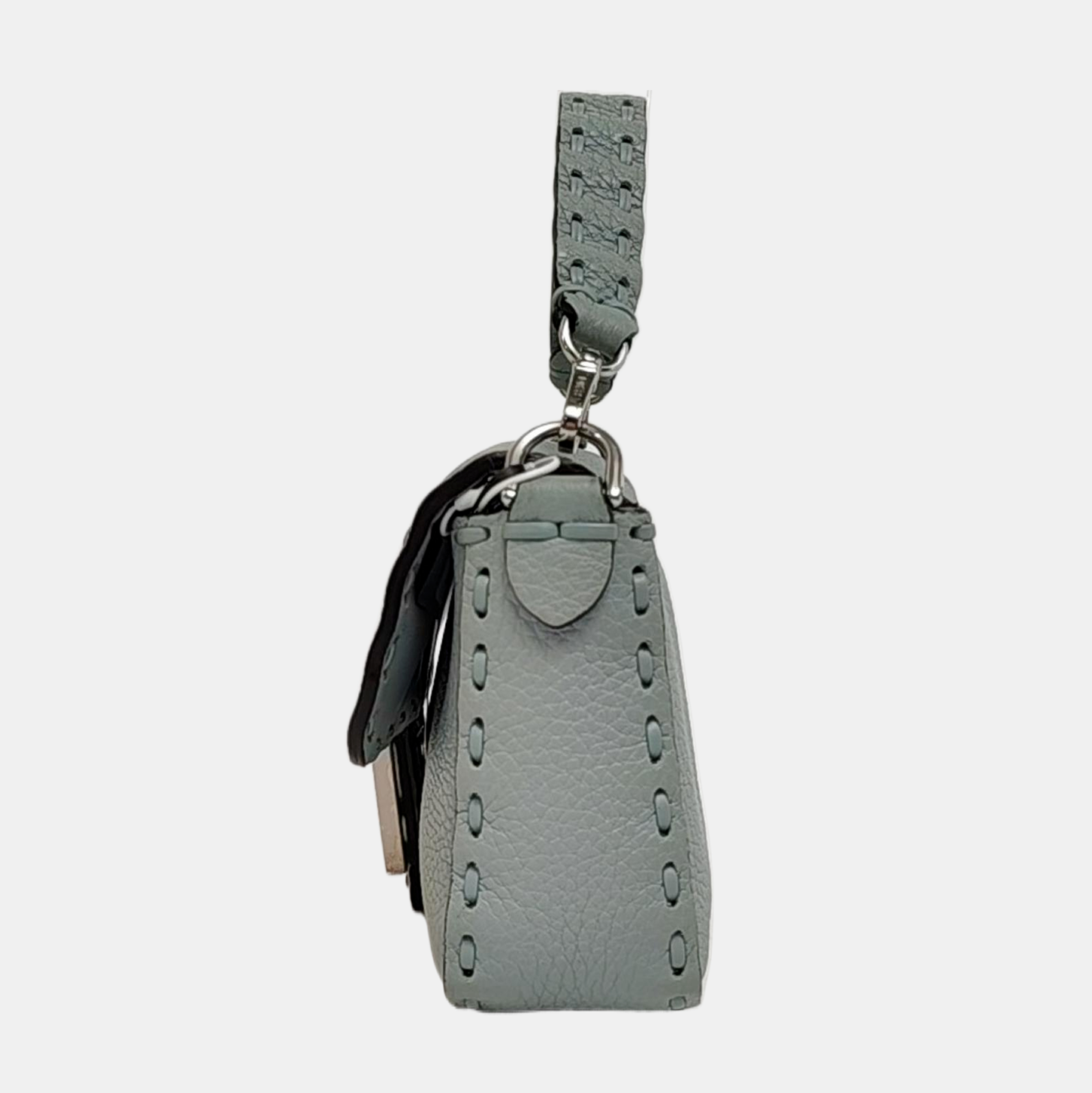 Fendi Baguette Mini Selleria Blue Calfskin Leather Crossbody Bag