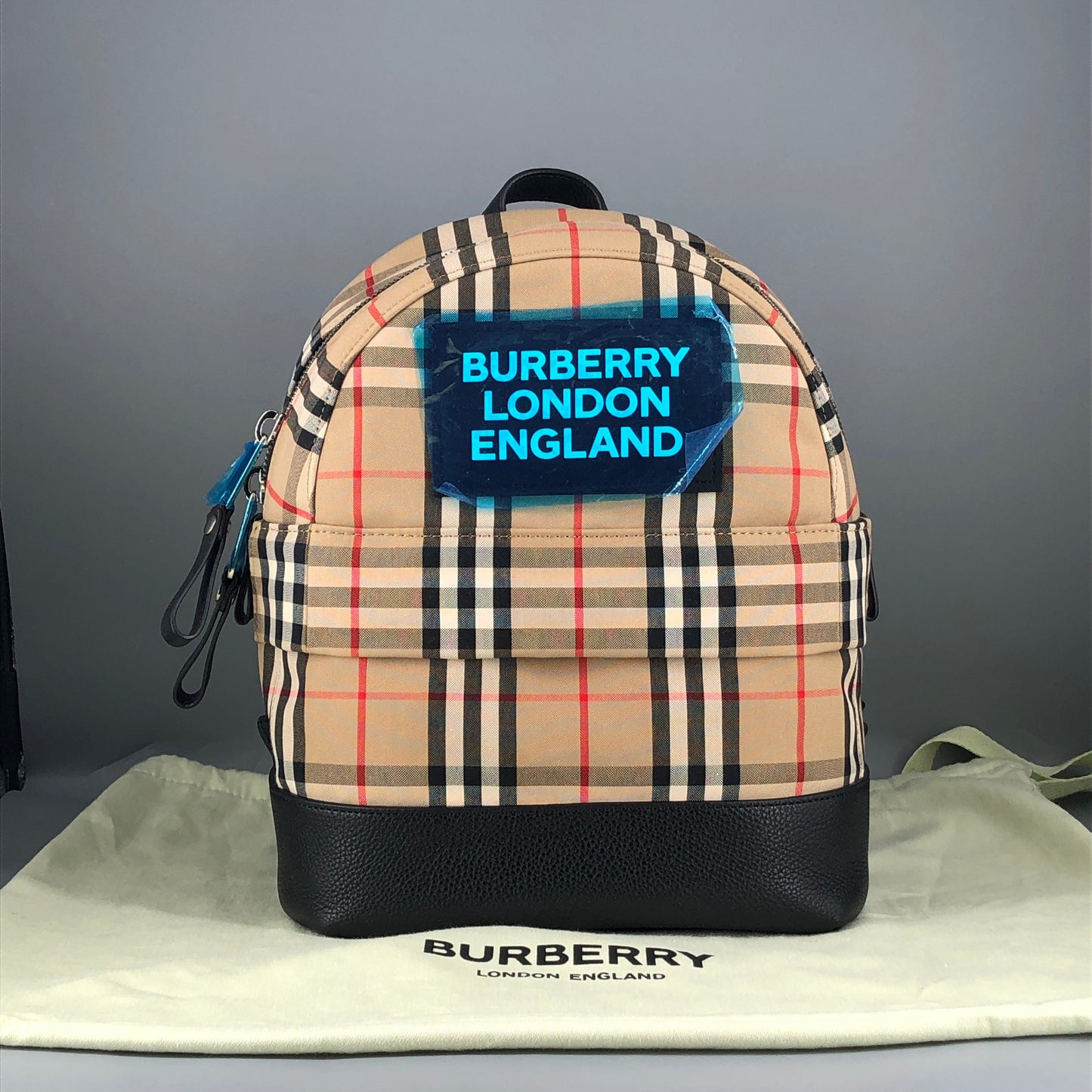 Burberry Check Nylon Leather Trim Backpack Beige