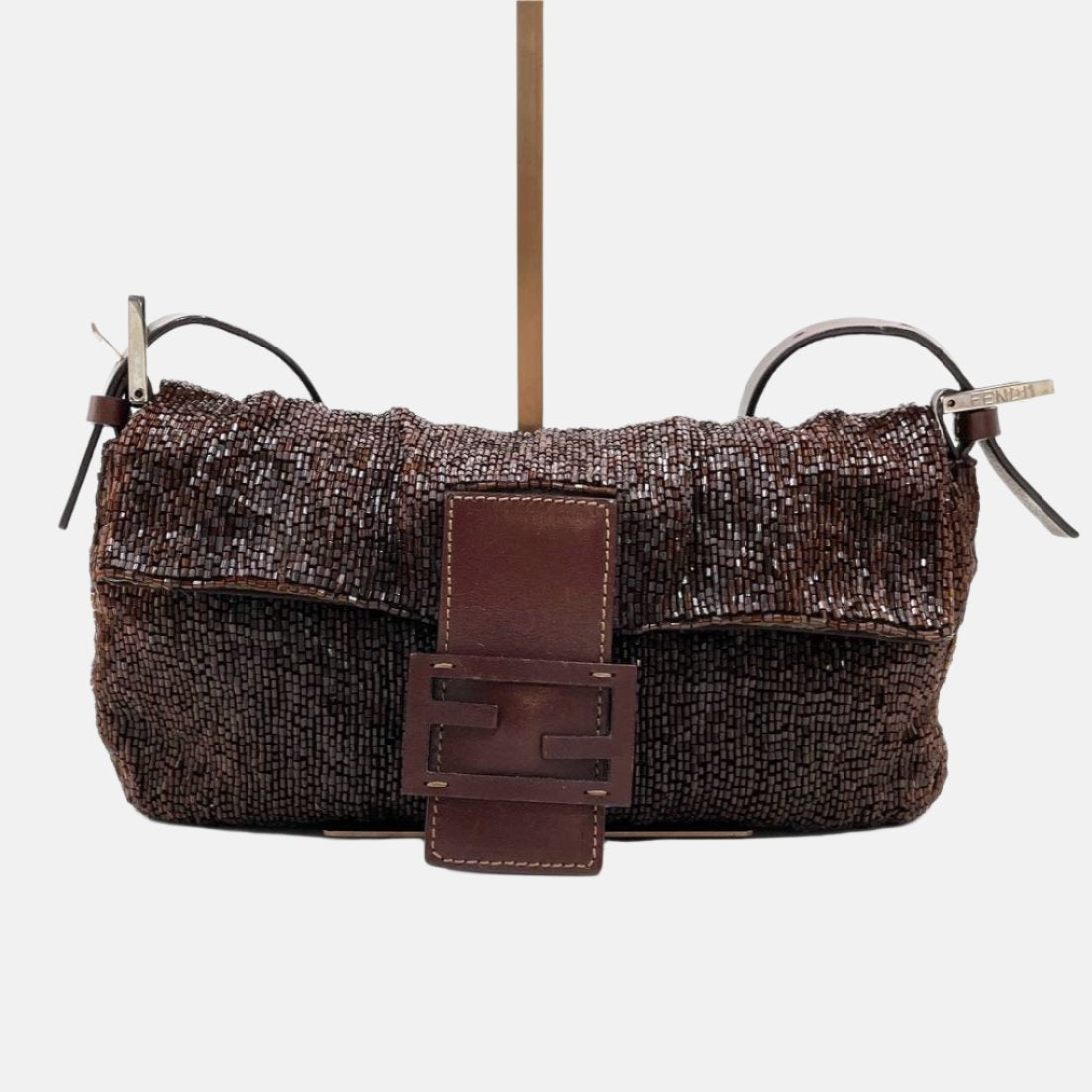 Fendi Baguette Vintage Dark Chocolate Brown Glitter Beads