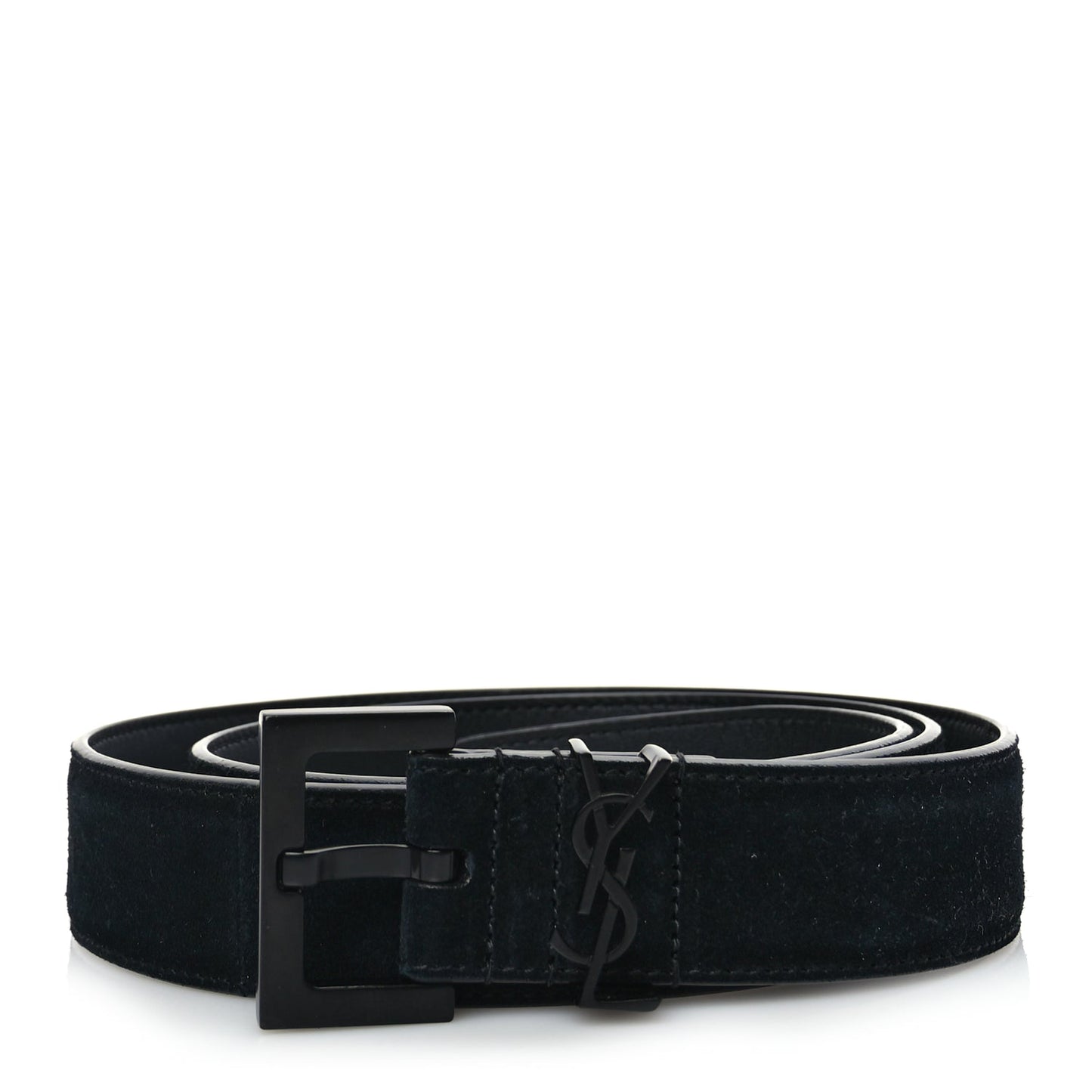Saint Laurent Suede Calfskin Monogram Square Buckle Belt 90 36 Black