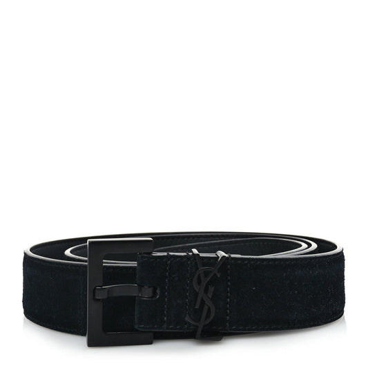 Saint Laurent Suede Calfskin Monogram Square Buckle Belt 90 36 Black