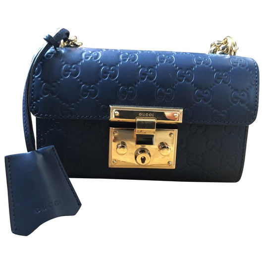 Gucci padlock blue leather handbag