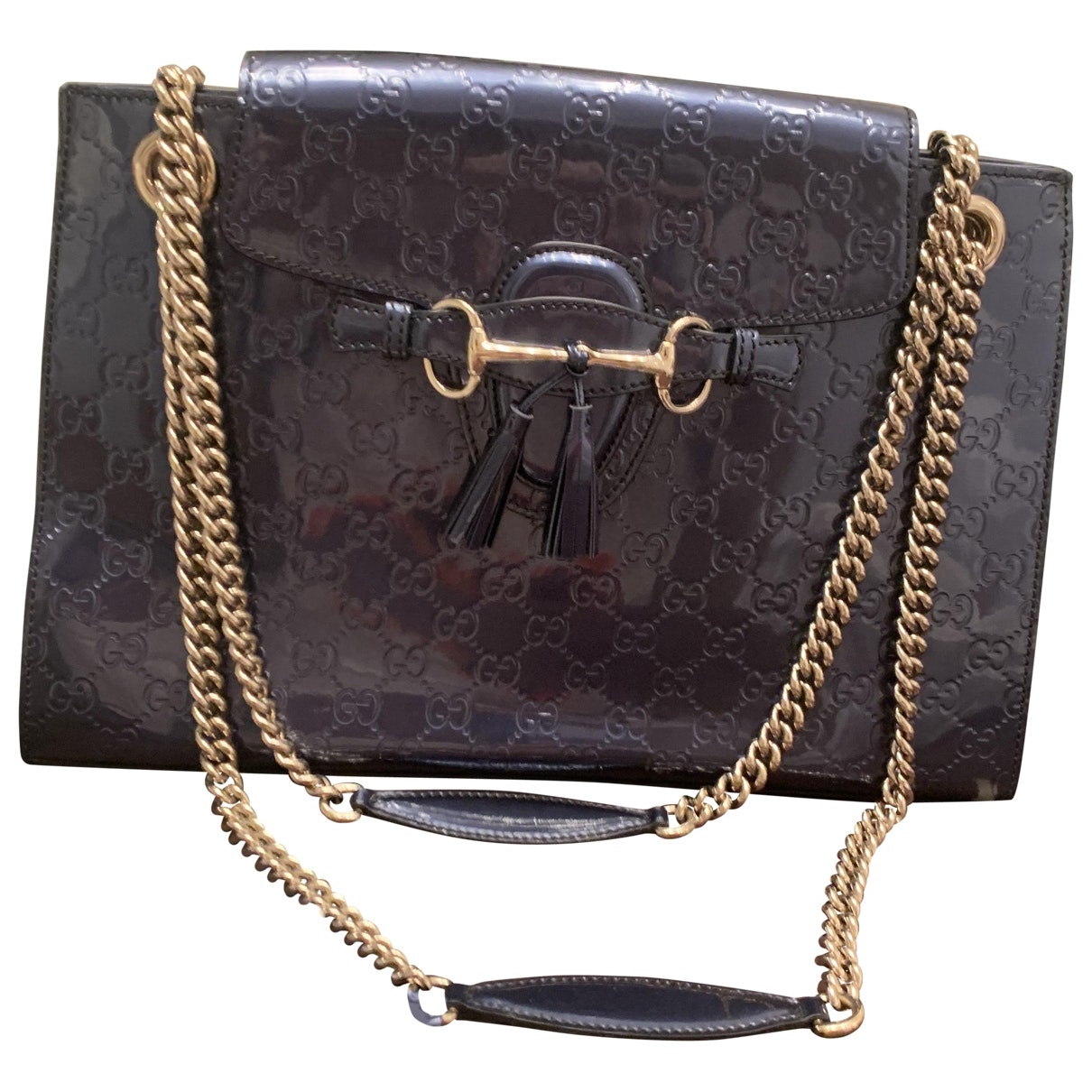 Gucci emily blue patent leather handbag
