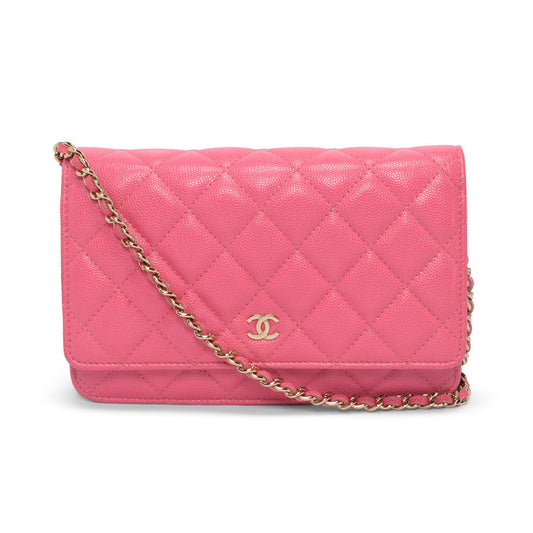 Chanel Pink Quilted Caviar Classic Wallet On Chain Crossbody