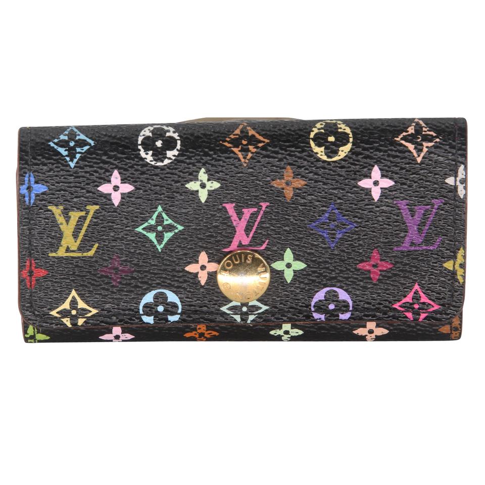 Louis Vuitton Black Pink Takashi Murakami Monogram Multicolore Multicles 4 Key Holder Wallet Tech Accessory