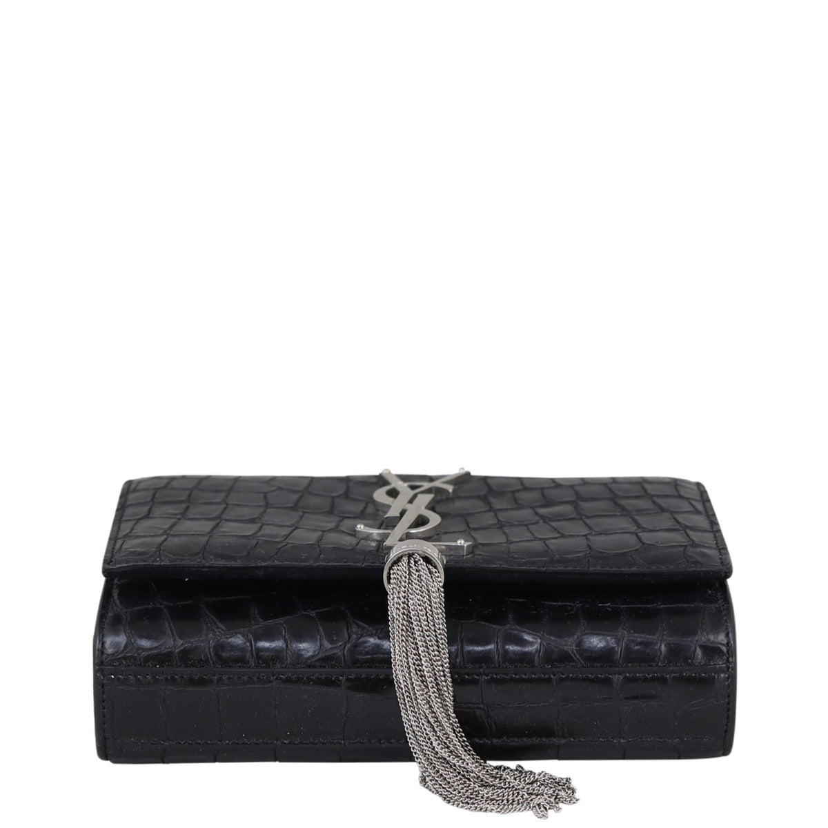 Saint Laurent Kate Tassel Chain Bag Small Croc-Embossed