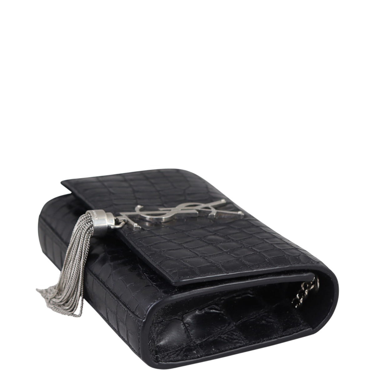 Saint Laurent Kate Tassel Chain Bag Small Croc-Embossed