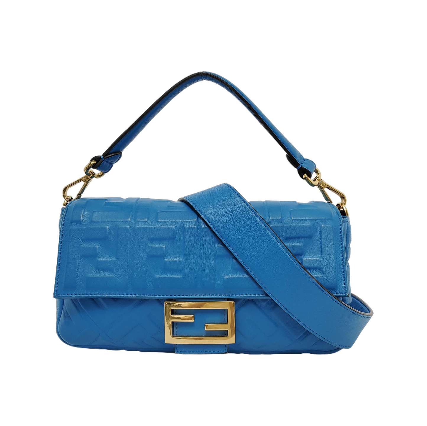 Fendi Baguette Blue Lambskin Leather Crossbody Bag Medium