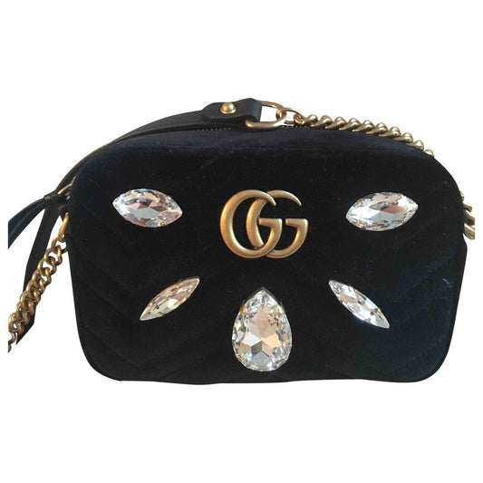 Gucci marmont black velvet handbag