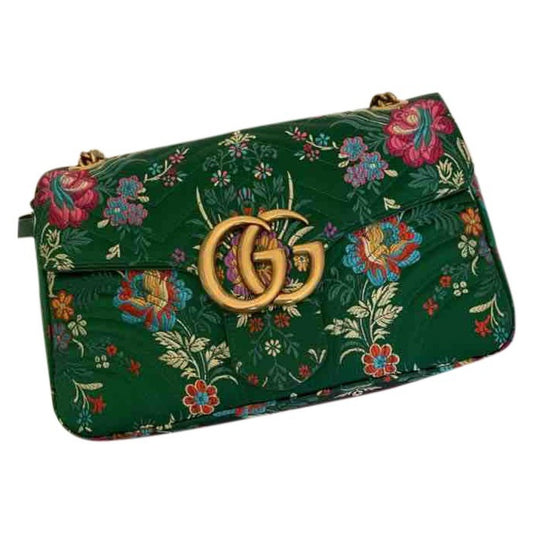 Gucci marmont green silk handbag