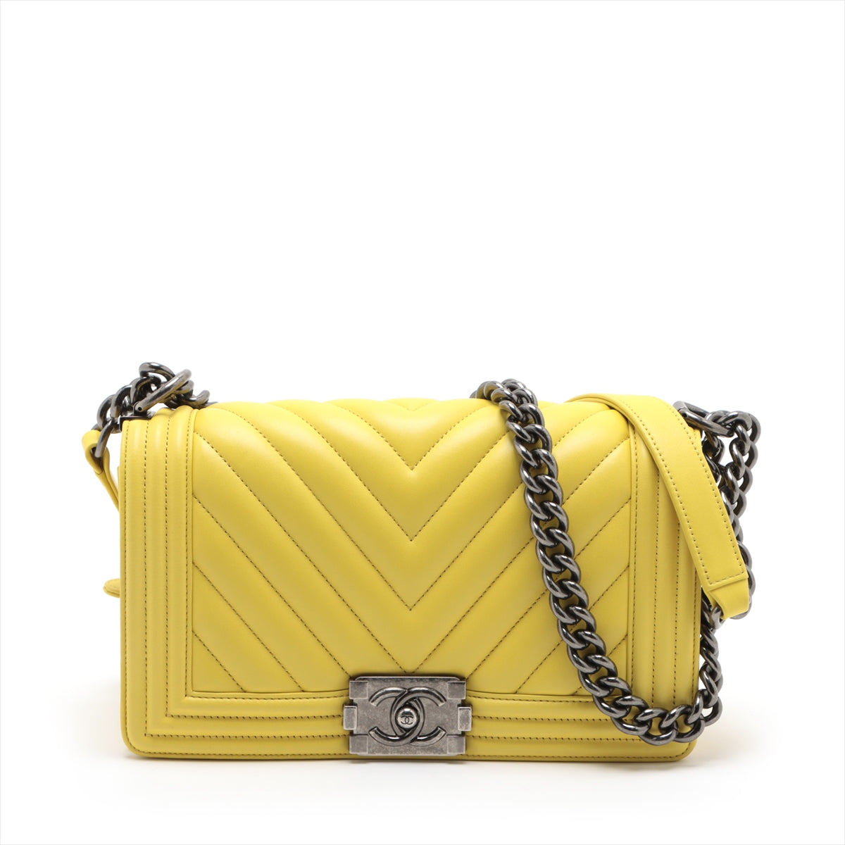 Chanel Boy Chanel 25  Chain Shoulder Bag V Stitch Yellow Silver