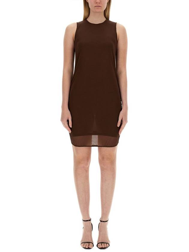 Luxury Saint Laurent Trending 2025 Sleeveless Tulle Short Dress Brown