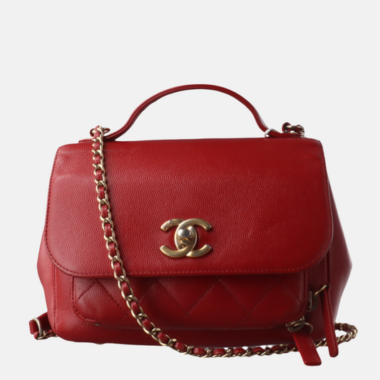 Chanel Business Affinity Medium Red Caviar Leather Top Handle Crossbody Bag