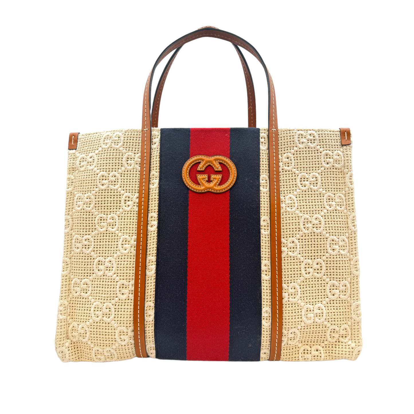 Gucci Brown Leather Canvas Tote Style 39