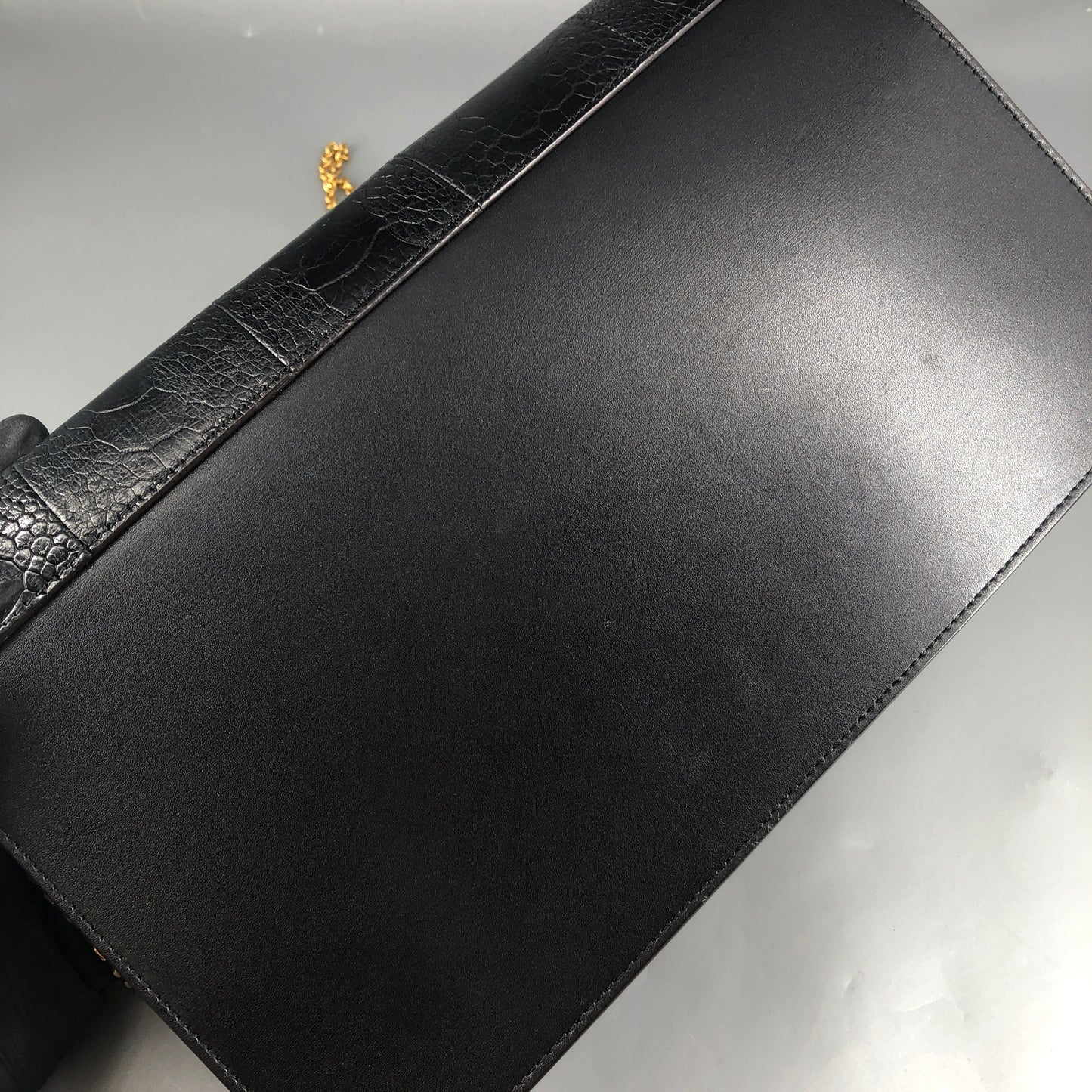 Celine Genuine Python & Smooth Calfskin Envelope Chain Shoulder Bag Black