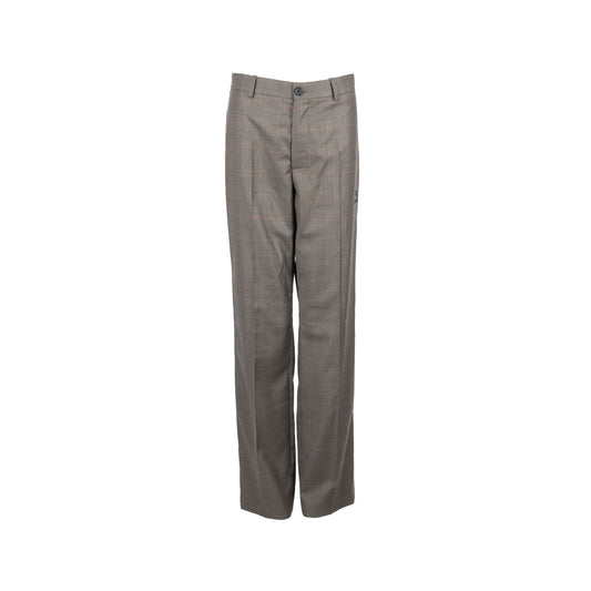 BALENCIAGA Size 44 Checked Single-Breasted Trousers Wool Dark Grey