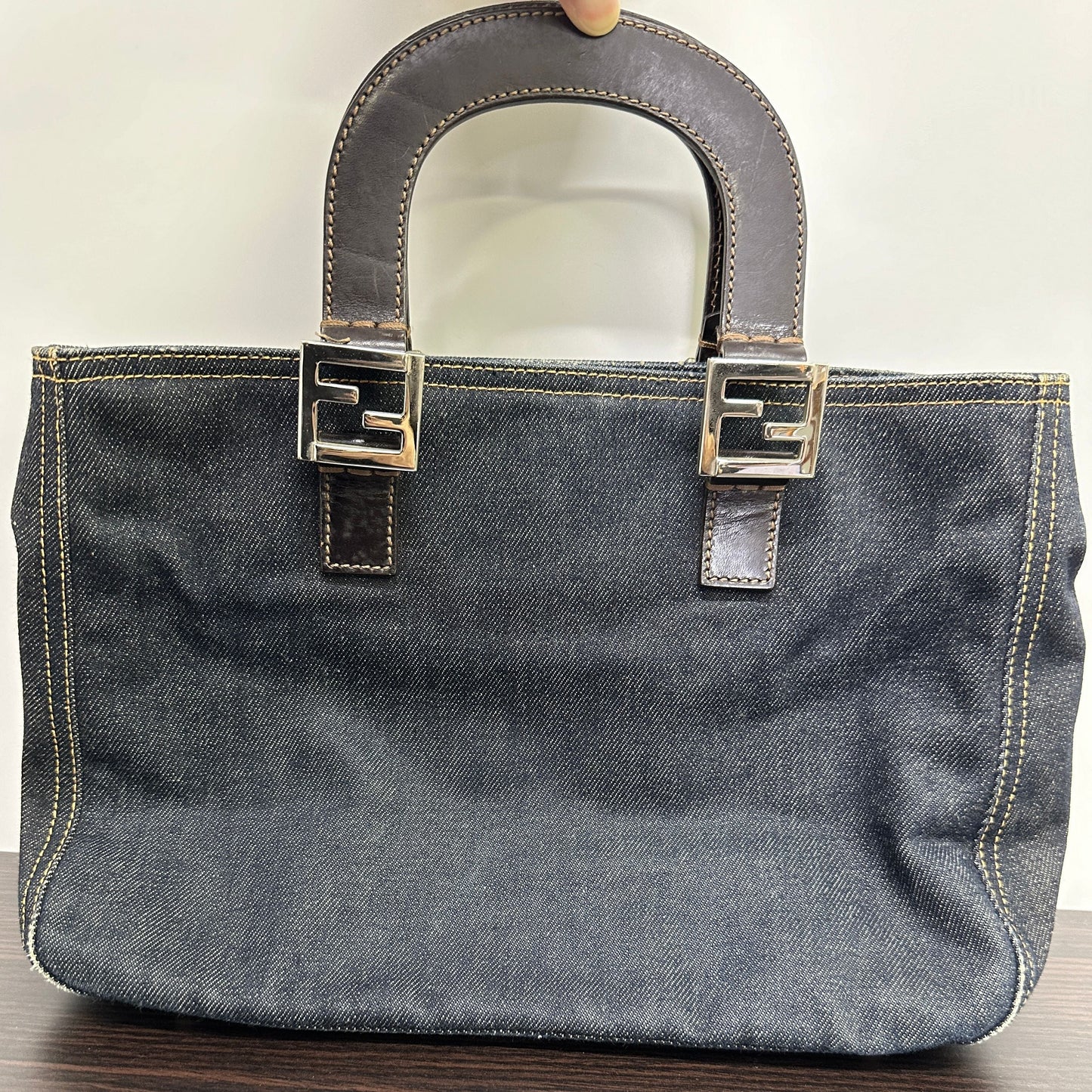 Fendi Blue Denim and Brown Leather Tote Bag Handbag LB115495