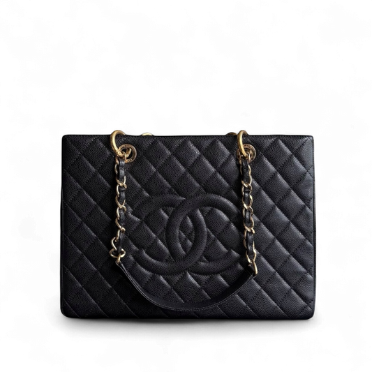 Chanel GST Grand Shopping Tote - Caviar Quilted Grained Calfskin Black Gold Hardware Series 20
