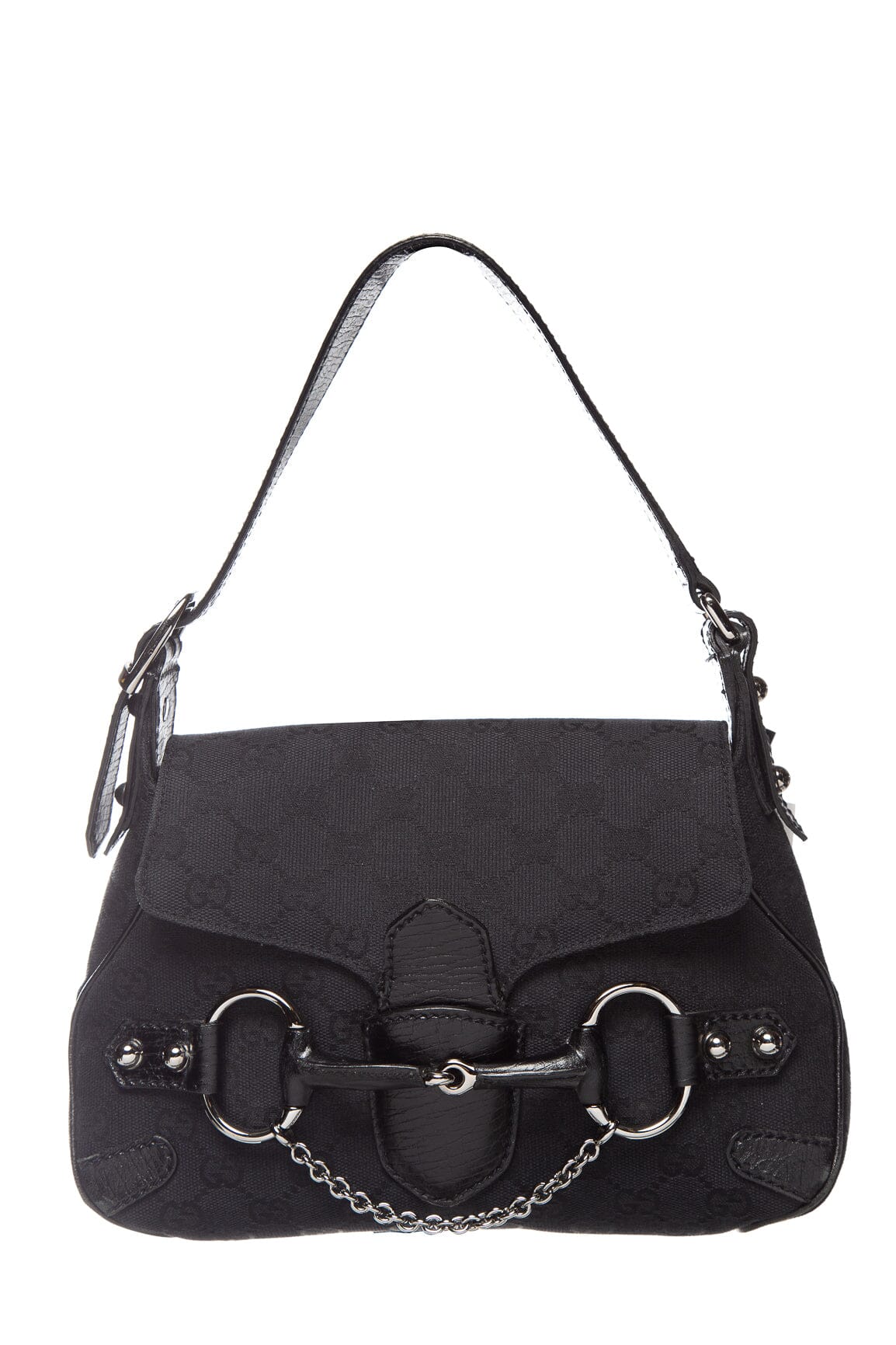 Gucci 1955 Black Canvas Horsebit Shoulder Bag