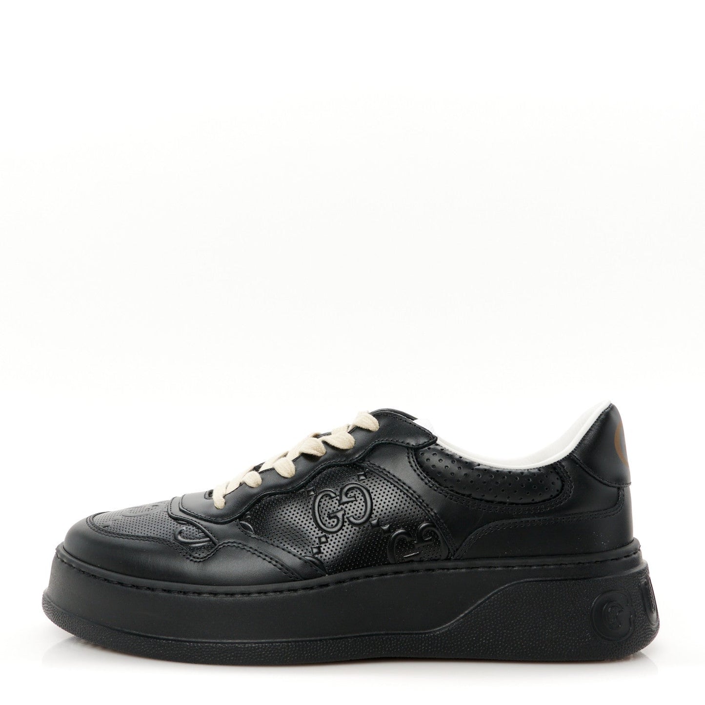 Gucci Calfskin GG Tennis Embossed Perforated Mens Interlocking G 55mm Sneakers 8.5 Black