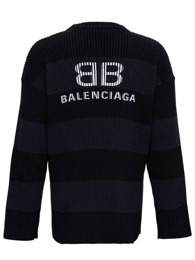 Luxury Balenciaga Trending 2026 Back BB Logo Stripe Cotton Knit Top Black