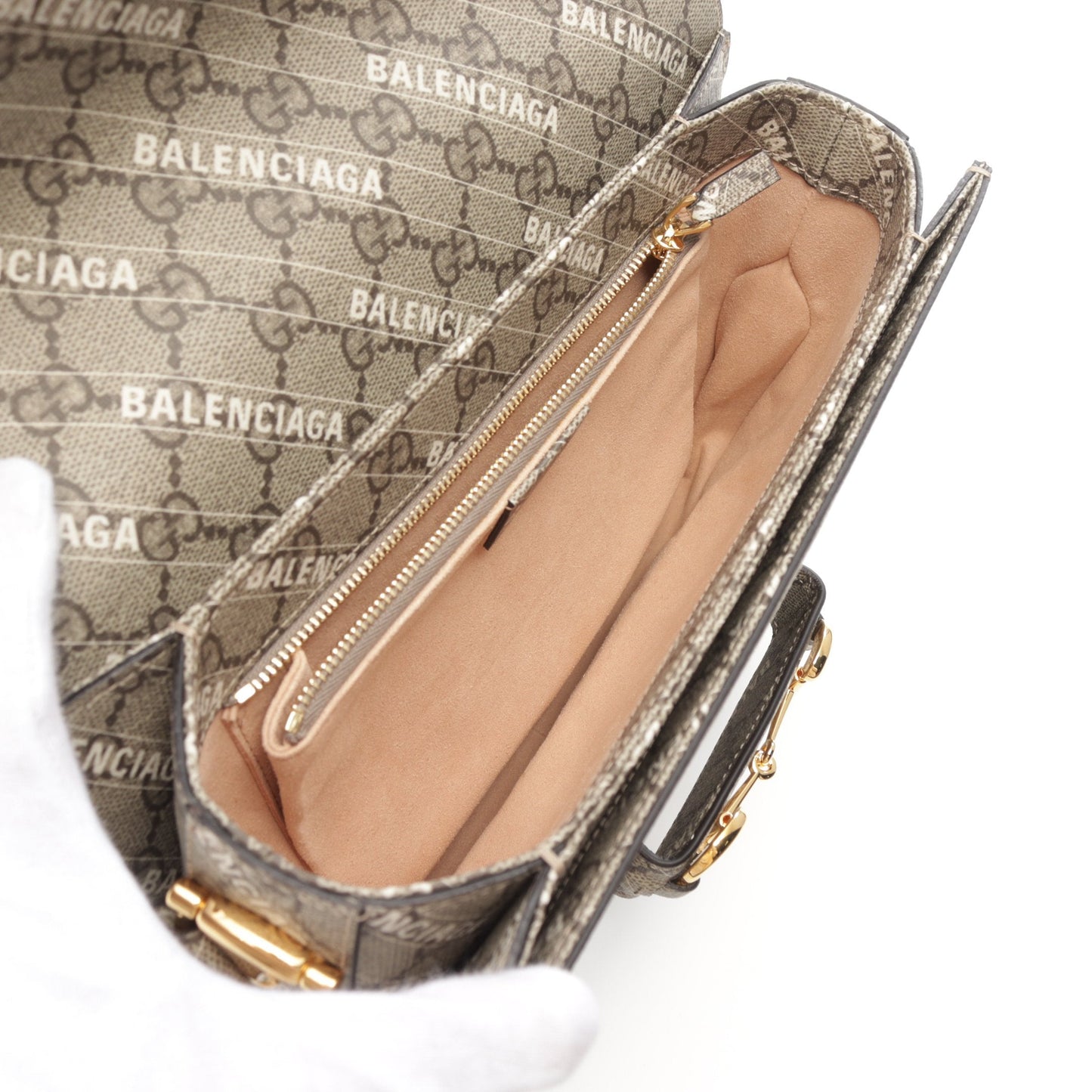 GUCCI GUCCI * Luxury Balenciaga Trending 2026 Horsebit 1955 Shoulder bag PVC Beige Dark brown White