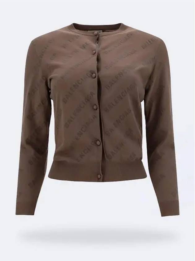Luxury Balenciaga Trending 2026 All-Over Logo Print Cotton Crop Cardigan Beige
