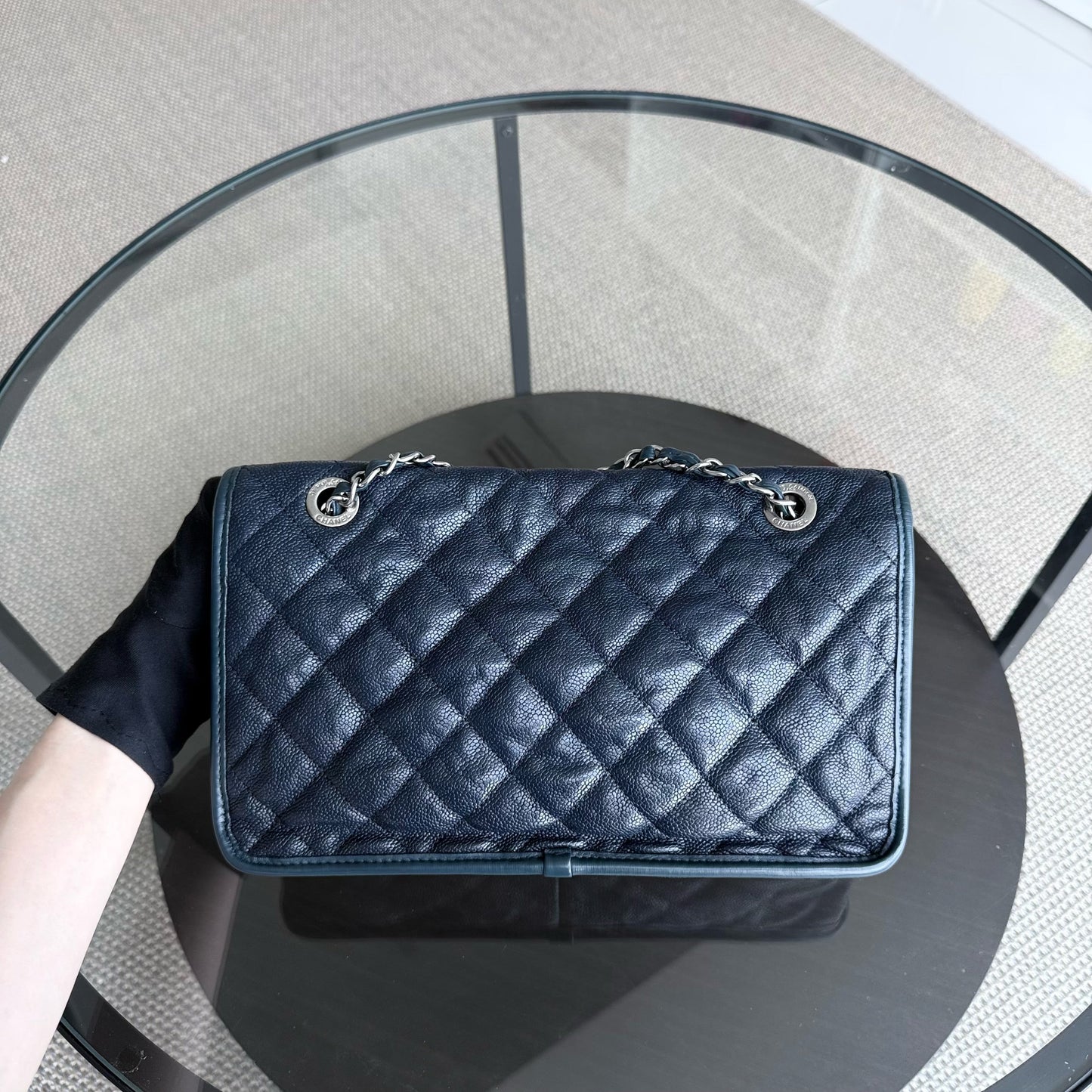 Chanel French Riviera - Caviar Quilted Grained Calfskin Dark Navy Blue Silver Hardware Series 15