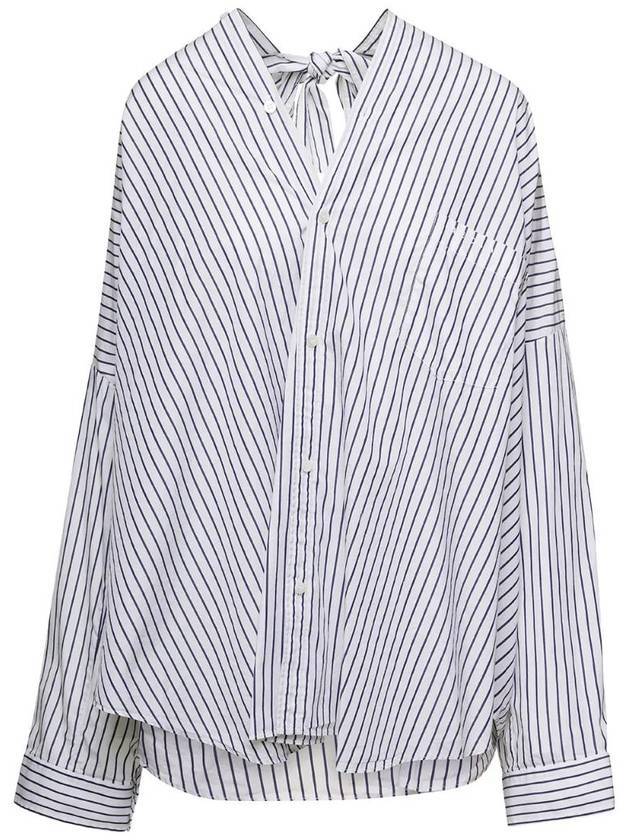 Luxury Balenciaga Trending 2026 Knotted Poplin Oversized Long Sleeve Shirt White Blue