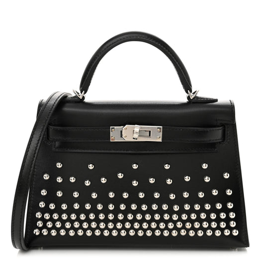 Hermes Box Studded Clouté Mini Kelly Sellier 20 Black