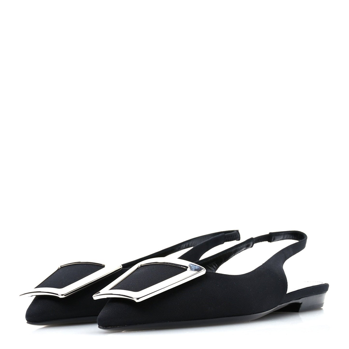 Saint Laurent Crepe De Chine Vivi 10 Plate Slingback Flats 37 Black