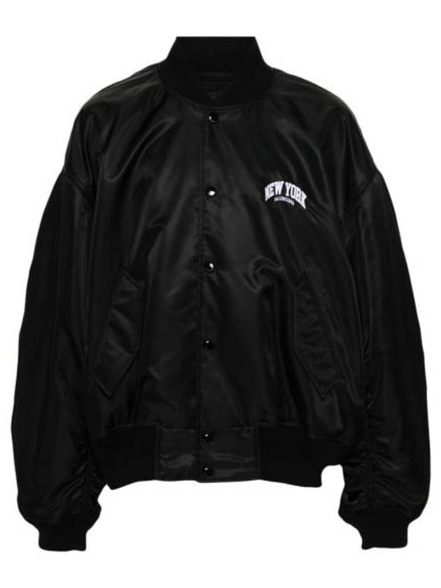 Luxury Balenciaga Trending 2026 New York Embroidery Bomber Jacket Black