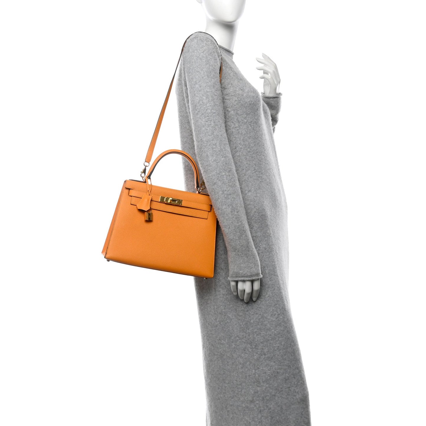 Hermes Epsom Horseshoe Kelly Sellier 28 Jaune D'or Etain