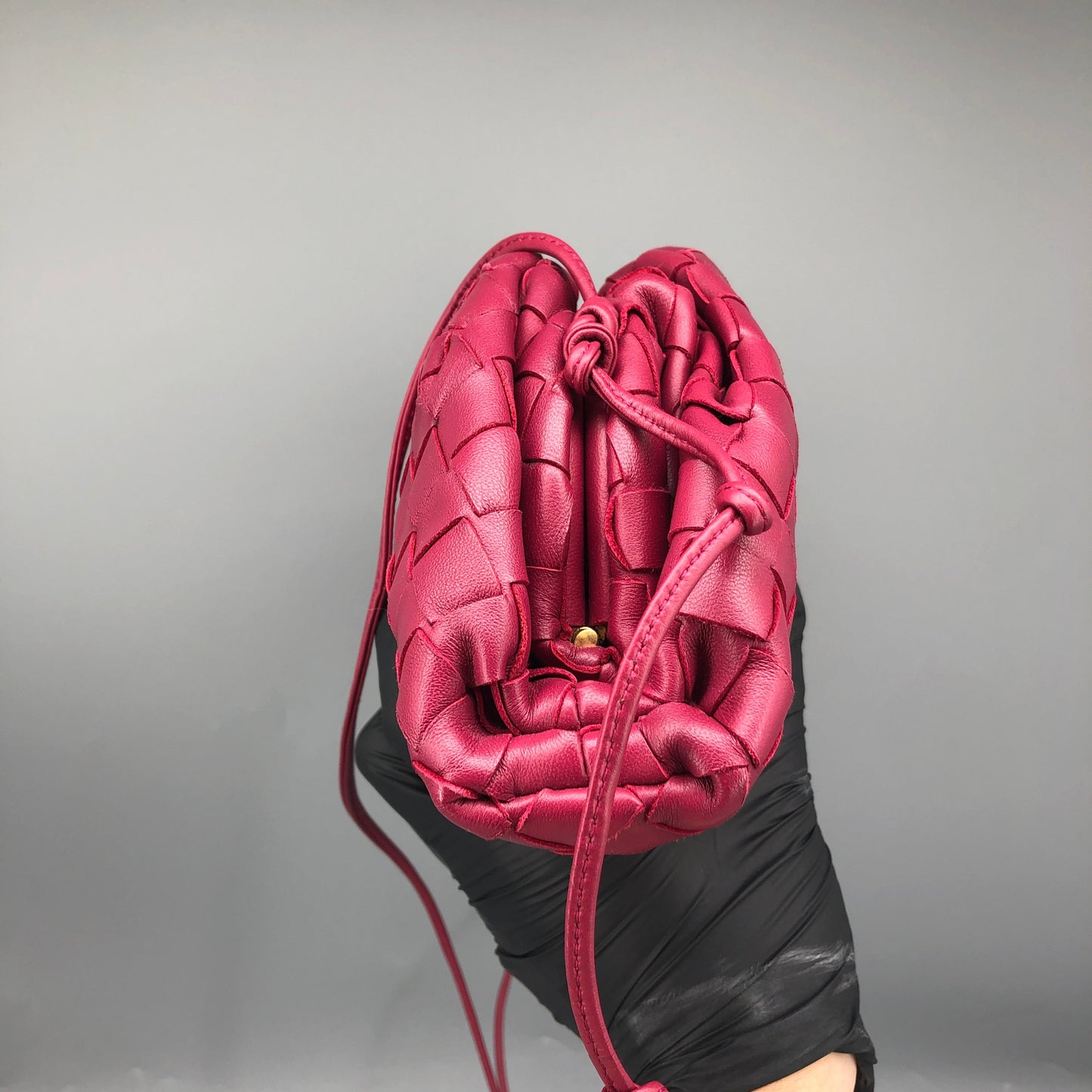Bottega Veneta Wine Red Intrecciato Woven Mini Pouch Crossbody Bag