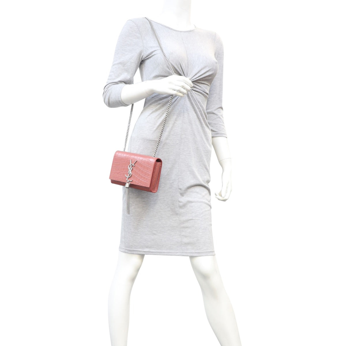 Saint Laurent Kate Tassel Chain Bag Small Croc-Embossed