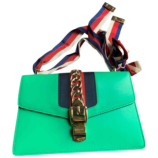 Gucci sylvie green leather handbag