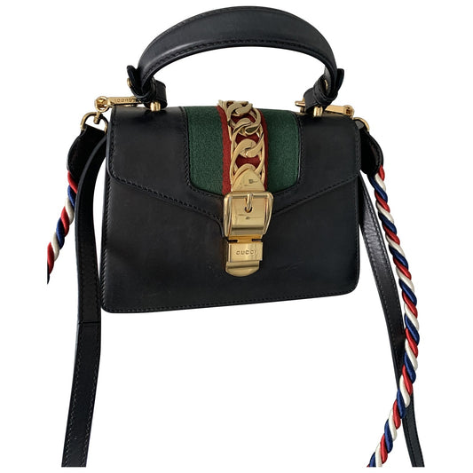 Gucci sylvie black leather handbag