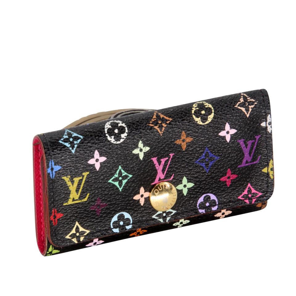 Louis Vuitton Black Pink Takashi Murakami Monogram Multicolore Multicles 4 Key Holder Wallet Tech Accessory
