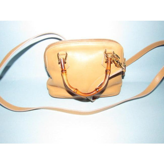 Gucci Vintage Light Sand Beige Colored Leather With Bamboo Accents