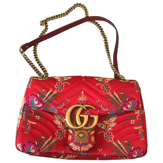 Gucci marmont red silk handbag
