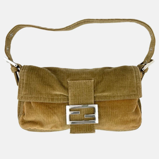 FENDI Baguette Vintage Corduroy Beige Brown Shoulder Bag