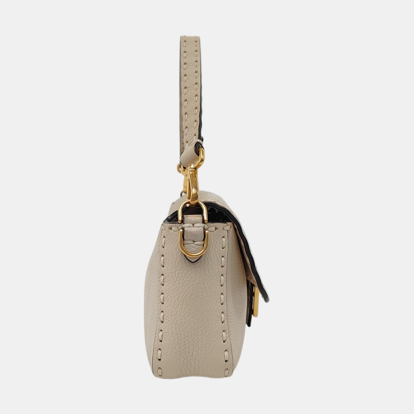 Fendi Baguette Selleria Calfskin Leather Crossbody Bag Medium Off White