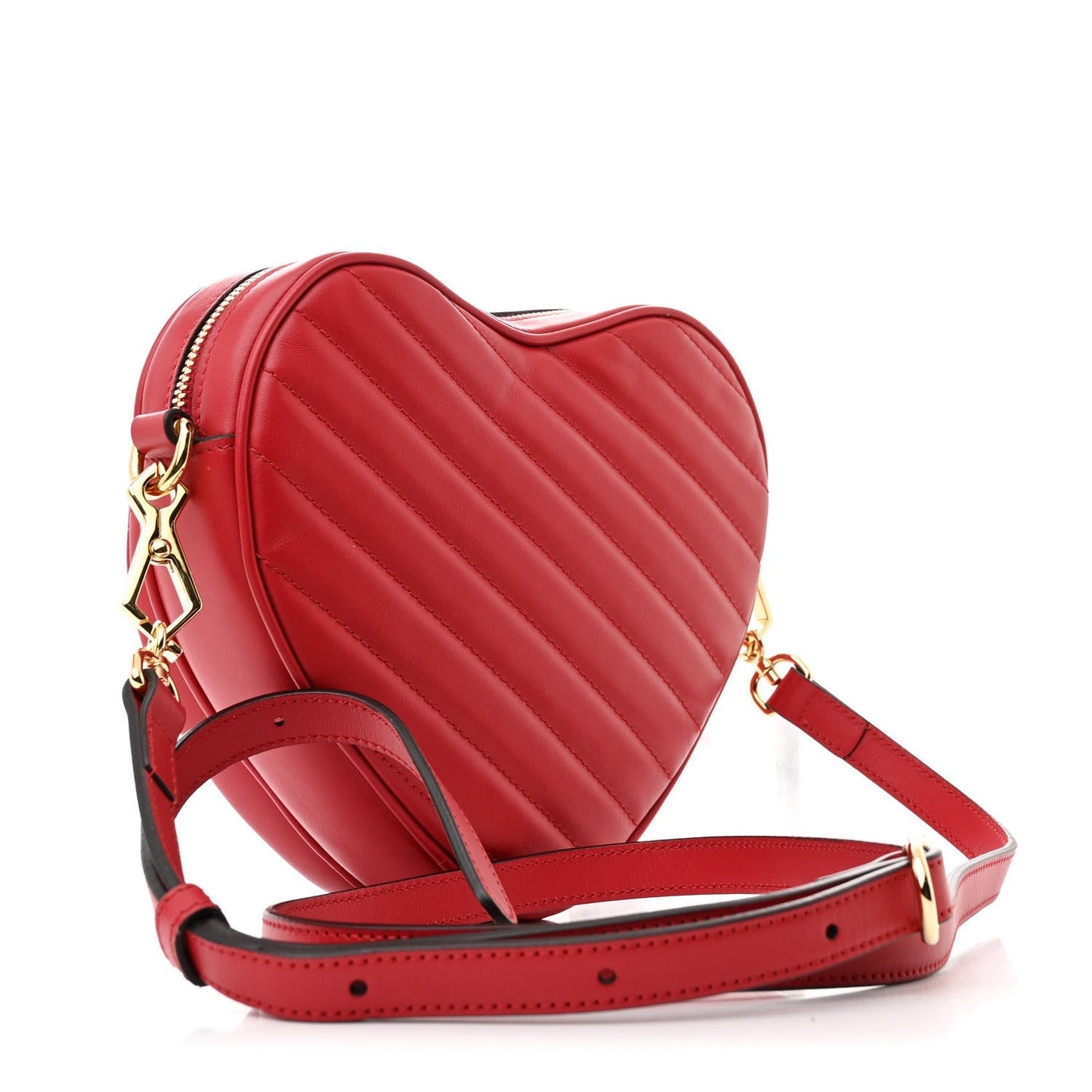 Gucci Calfskin Matelasse Diagonal Mini InterLocking G Heart Shoulder Bag Hibiscus Red