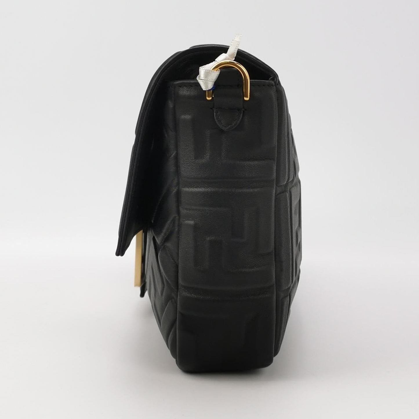 Fendi Baguette Black Leather 3D FF Motif Crossbody Bag Large