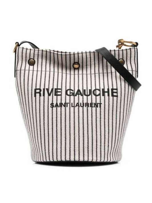 Luxury Saint Laurent Trending 2025 Rive Gauche Striped Canvas Leather Bucket Bag Cream Black